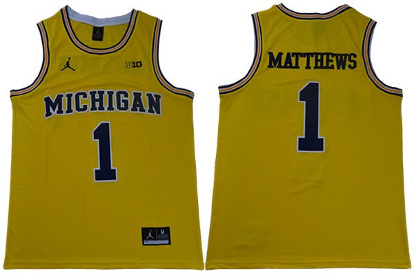 Men Michigan Wolverines #1 Matthews Yellow NBA NCAA Jerseys